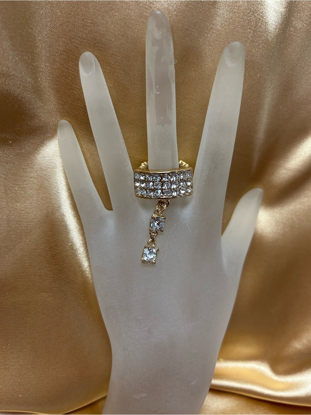 Gold Crystal Dangle Ring - Women's Fashion Jewelry